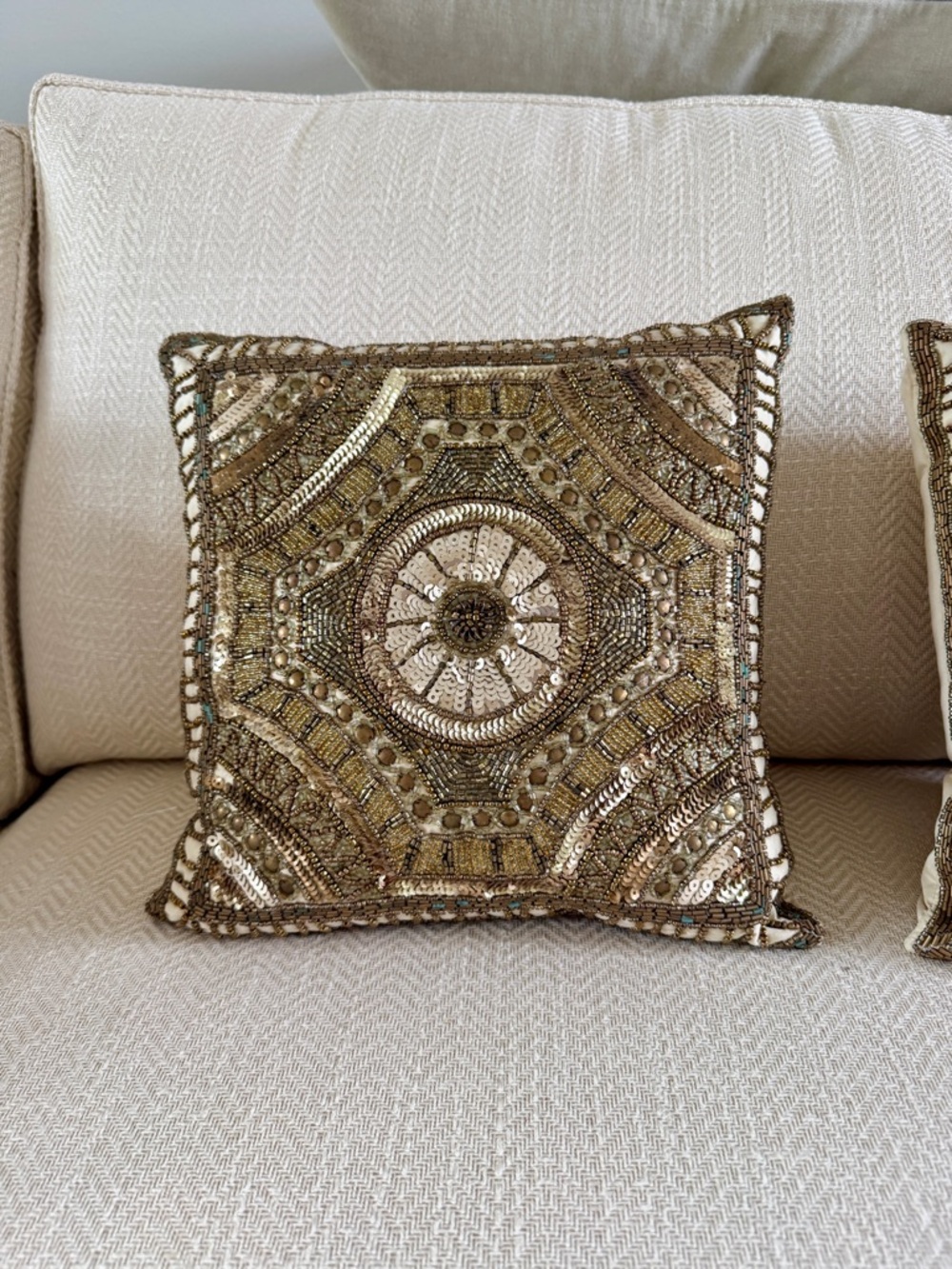 Pier 1 Gold and Brown Beaded Accent Pillows - Pair - Picture 8 of 10